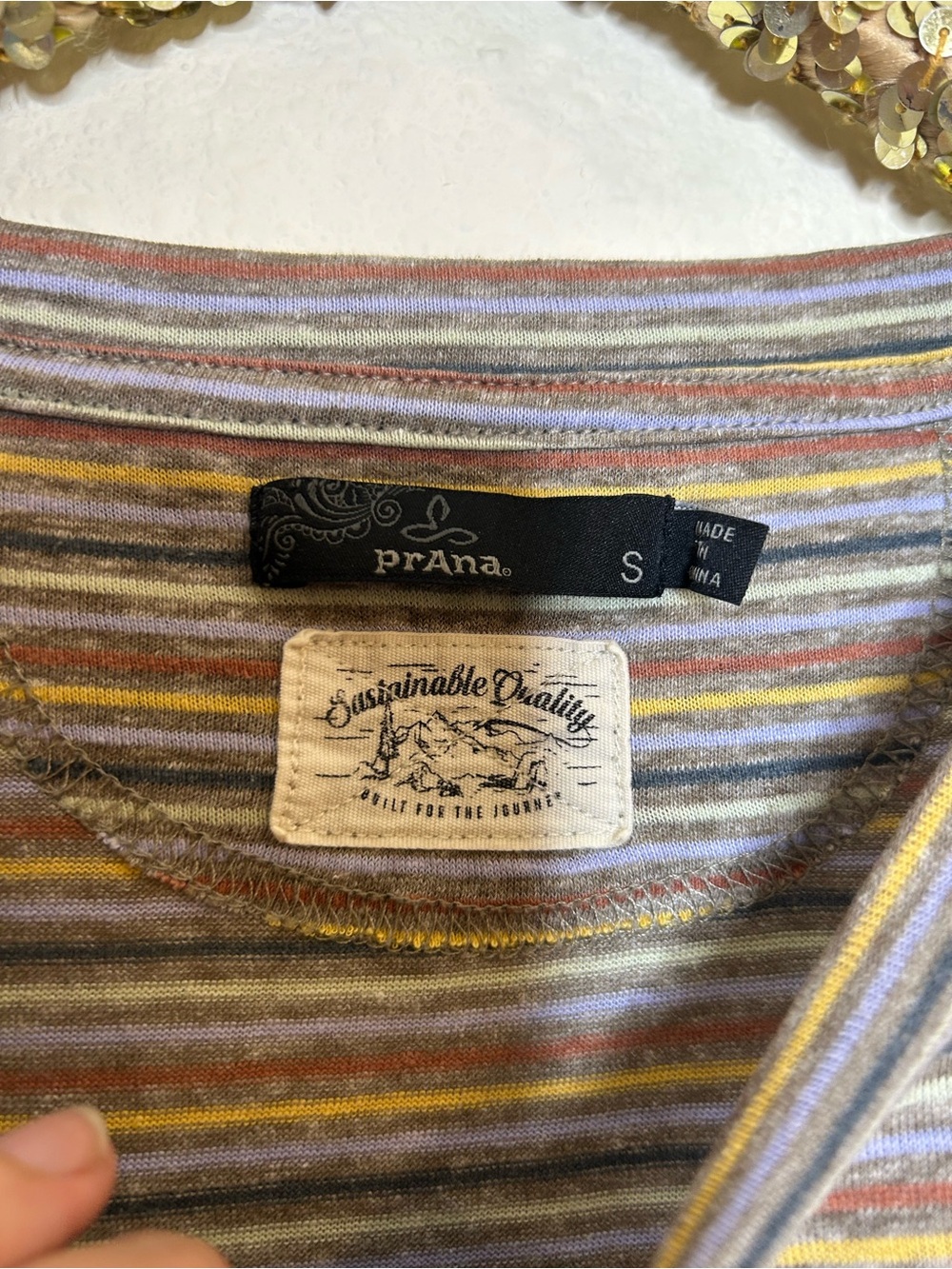 Prana Striped Rolled Cap Sleeve Crewneck Tee S - Picture 3 of 4